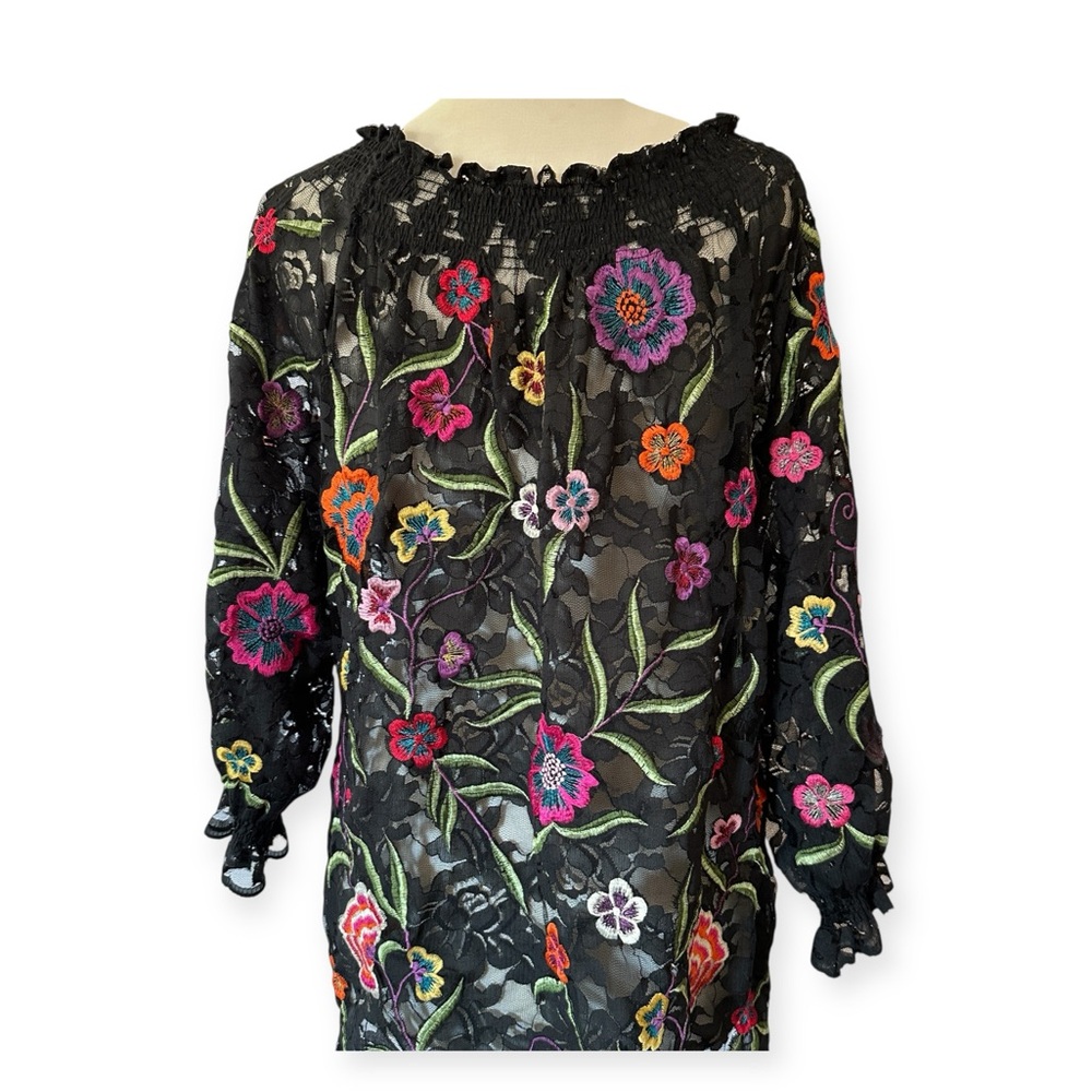 Vibrant Floral Embroidered Lace Blouse